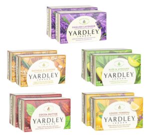 Yardley London Bath Soap Bars and Body Soap Bars Bundle – 10 Pack: English Lavender, Oatmeal & Almond, Aloe & Avocado, Cocoa Butter, Lemon Verbena 4.0 oz (Pack of 10, Two Each)