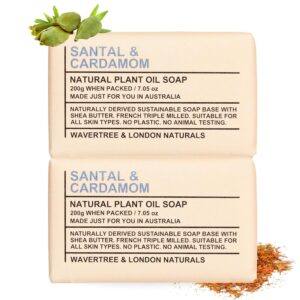 Wavertree & London Santal & Cardamon Scented Natural Soap Bars (2 Pack), 7oz Australian Moisturizing Triple Milled Bath & Body Bar Soap, Plant Based, Non Toxic, Gentle for Sensitive and Dry Skin