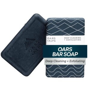 Oars + Alps Blue Charcoal Exfoliating Bar Soap for Men, Deep Cleaning & Exfoliating Soap, Dermatologist Tested & Made with Clean Ingredients, All Skin Types, Travel Size, 1pk, 6oz