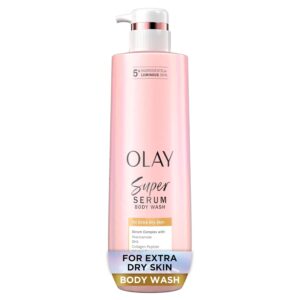 Olay Super Serum Body Wash for Extra Dry Skin, 24hr Long Lasting Hydration, 5+ Ingredient Complex for Bright Even Firm Luminous Skin, 18.5 fl oz