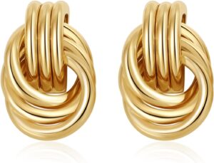 SHERLOVE Trendy Gold Plated Knot Earrings for Women Chunky Statement Drop Dangle Earrings Lightweight Hypoallergenic Fashion Accessories Gold Jewelry Gifts for Womens