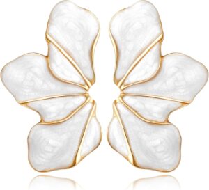 Chunky Gold Earrings for Women Dainty Gold flower Earrings Tropical White Floral Earring Big Summer Beachy Studs Earring Statement Trendy Jewelry Fashion Vacation Accessories for Women