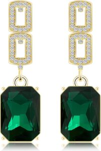 14K Gold Bohemian Sparkly Rectangle Crystal Hollow Simplicity Dangle Drop Earrings Personalized Square Lightweight Stud Earrings For Women Jewelry Gifts