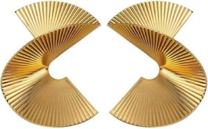 MALOYANVE Gold Zinc Geometric Earrings Elegant Exaggerated Twisted Statement Gold Silver Plated Punk Stylish Sectored Stud Earring Jewelry Gifts for Women