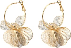 Flower Dangle Earrings for Women, Gold Floral Hoop Earrings Statement Boho Style Drop Dangle Jewelry Trendy Jewelry Gifts