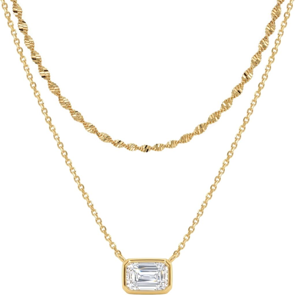 TONTMY STUDIOS Layered Gold Necklace for Women 14K Gold Plated Small Dainty CZ Pendant Layering Gold Necklaces Set Simple Chain Choker Necklace Trendy Jewelry for Women Gifts