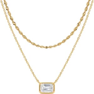 TONTMY STUDIOS Layered Gold Necklace for Women 14K Gold Plated Small Dainty CZ Pendant Layering Gold Necklaces Set Simple Chain Choker Necklace Trendy Jewelry for Women Gifts