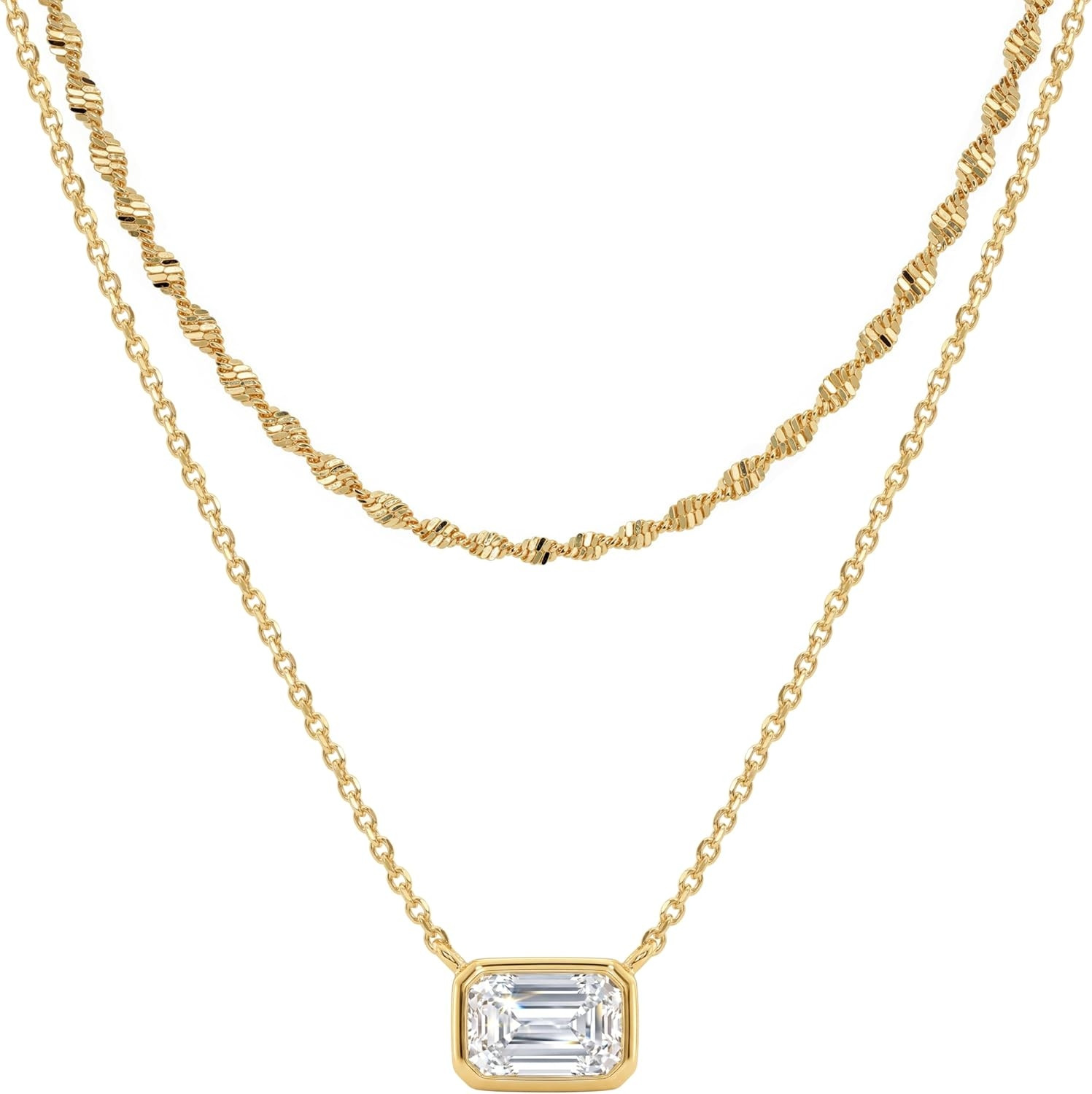 TONTMY STUDIOS Layered Gold Necklace for Women 14K Gold Plated Small Dainty CZ Pendant Layering Gold Necklaces Set Simple Chain Choker Necklace Trendy Jewelry for Women Gifts