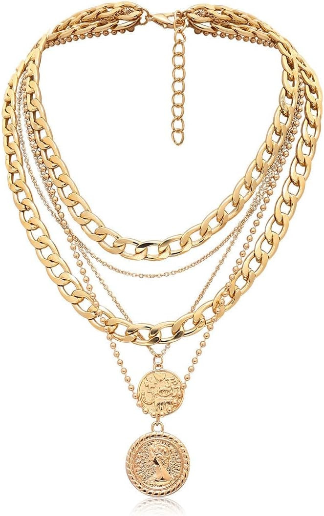 Eohak Boho Layered Necklaces for Women Trendy Retro Coin Pendant Necklace Disc Pendant Necklaces Jewelry