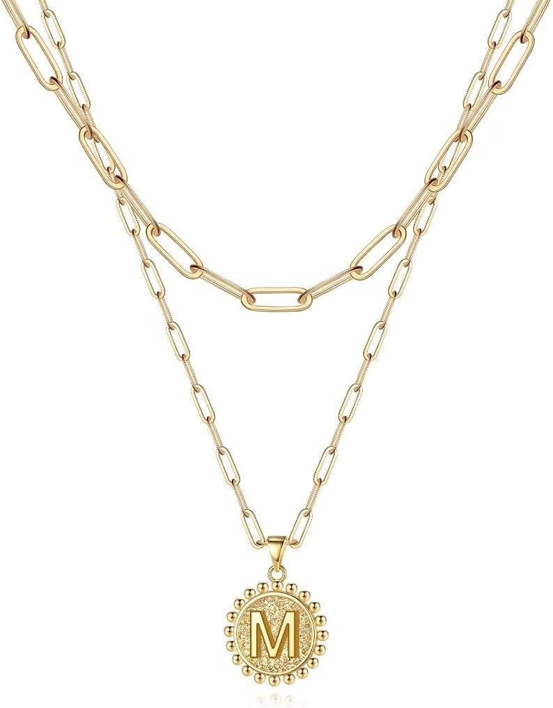Ursteel Initial Necklace for Women - 14K Gold Plated Dainty Initial Necklaces for Women Trendy, Layered Paperclip Chain Choker Pendent Jewelry Gifts