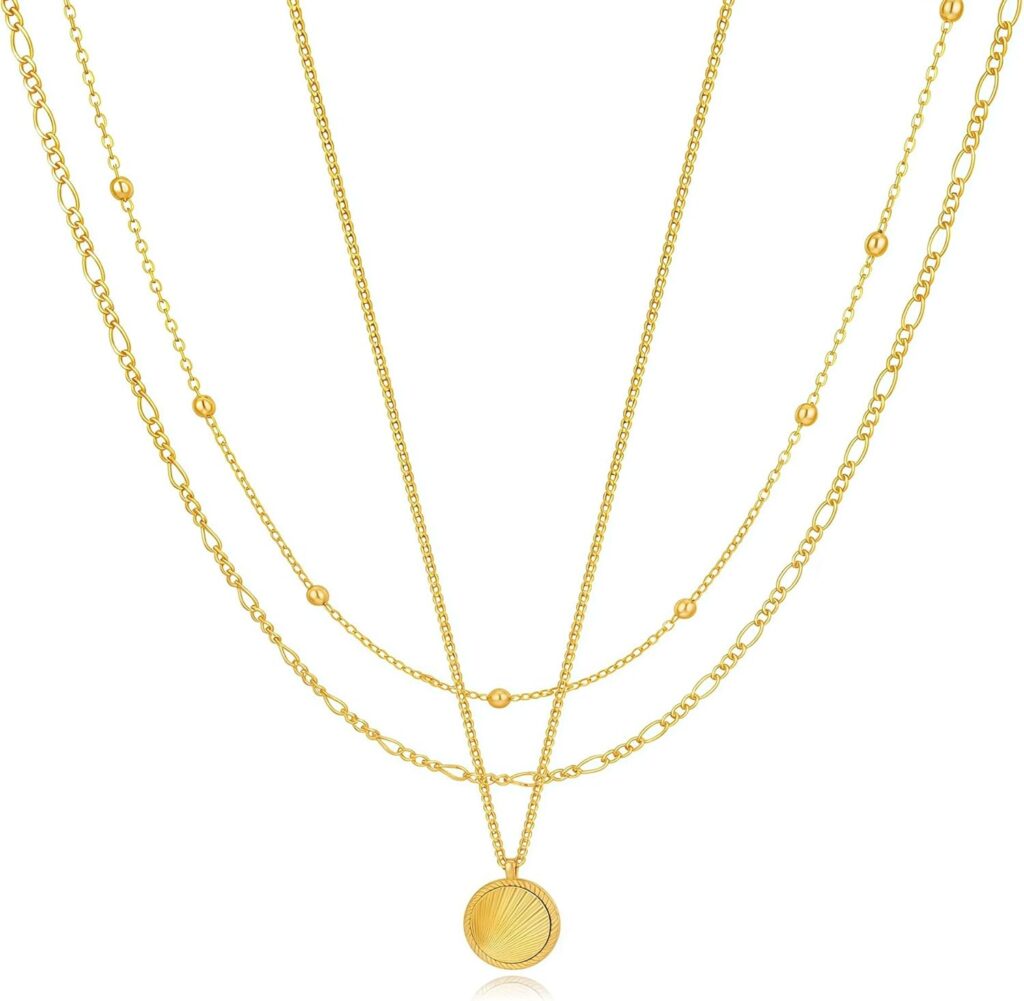 YOIHUR Layered Gold Necklaces for Women,14K Gold Plated Dainty Stackable Stack Choker Necklaces for Women Trendy Layering Pendant Chain Necklace Set Gold Jewelry for Women Gifts