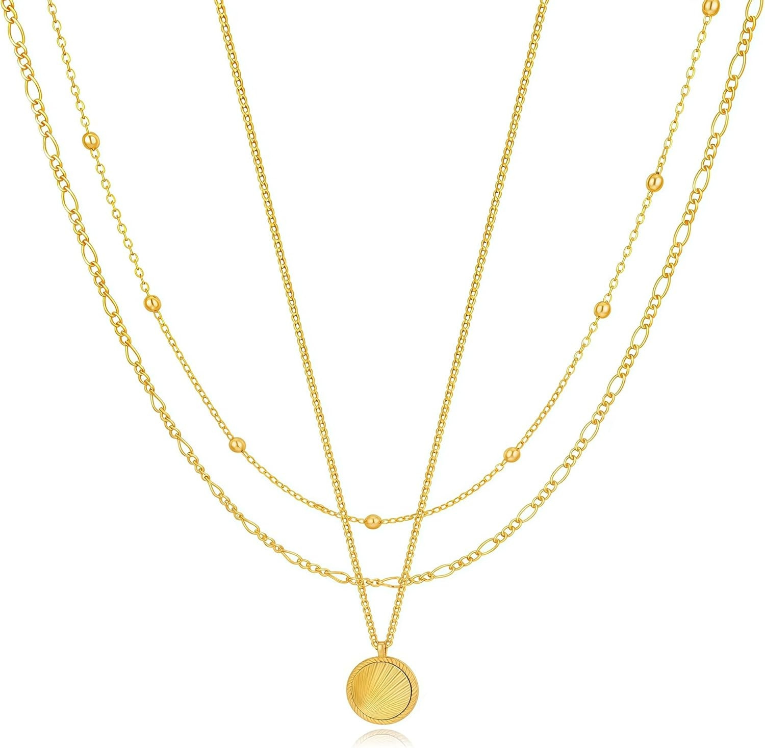 YOIHUR Layered Gold Necklaces for Women,14K Gold Plated Dainty Stackable Stack Choker Necklaces for Women Trendy Layering Pendant Chain Necklace Set Gold Jewelry for Women Gifts