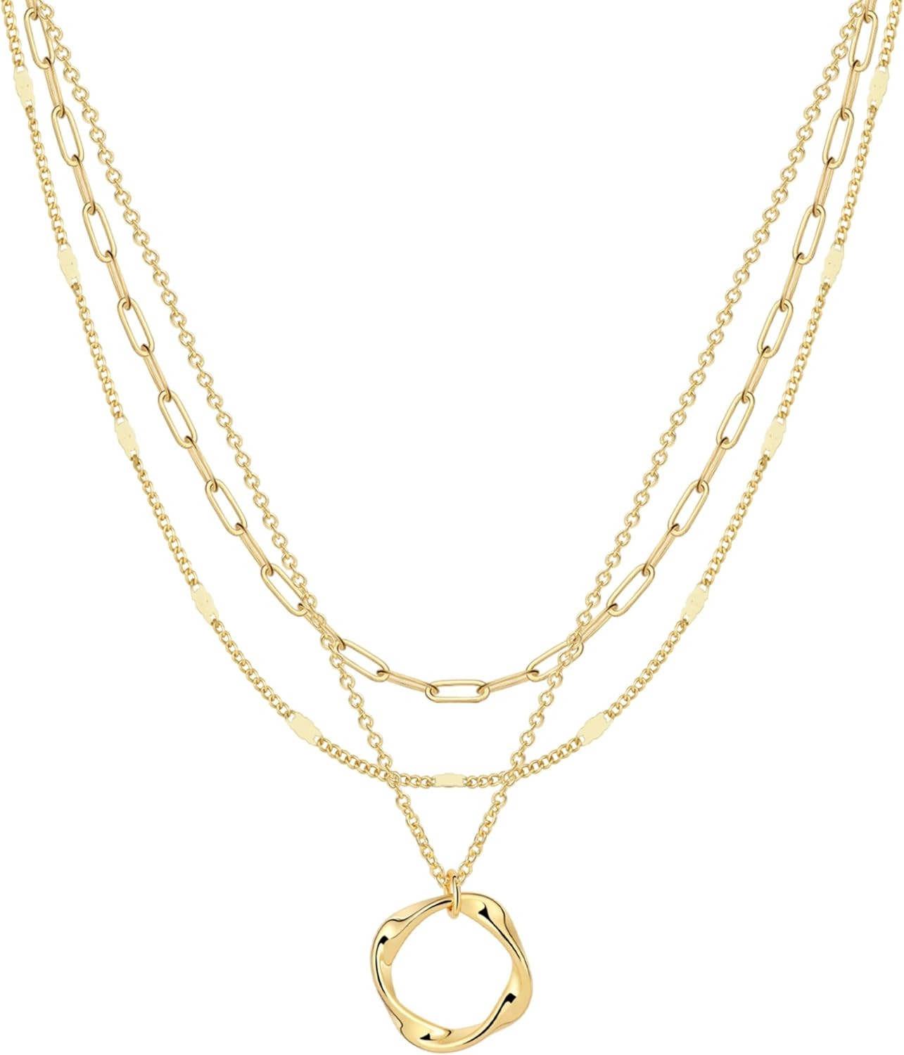 Layered Necklaces for Women 14K Gold Plated Stack Circle Pendant Trendy Long Chain Stackable Handmade Coin Necklace Set Dainty Gold Stacked Jewelry Gifts