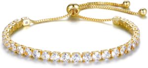 Fashion Bracelets for Women|Tennis Bracelets for Women|18K Gold Plated Bracelets for Women|Silver Women’s Bracelets|Rose Gold Women’s Bracelets|4mm Zirconia Bracelets| Length-adjustable buckle