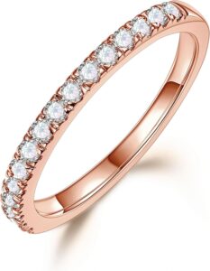14K Gold/Rose Gold Plated Dainty Eternity Band Rings for Women Trendy Stackable CZ Moissanite Ring Engagement Proposal Anniversary Wedding Bands Non Tarnish 2.5MM Size 4-11 Womens Jewelry