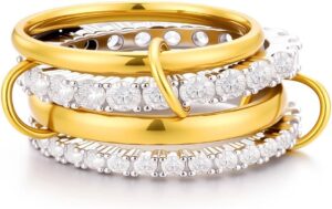 Gold Stackable Rings for Women Non Tarnish,Trendy 18K Gold Silver Multi-Link Connected Stack Rings with Cubic Zirconia Statement Chunky Ring Fashion Jewelry Gift for Women