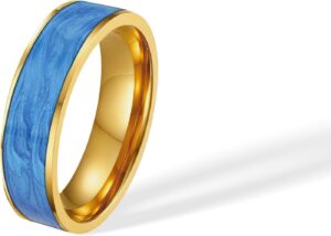 5mm Blue Ocean Wave & Cloud Enamel Ring for Women Men, 18K Gold Plated Stainless Steel Ring, Non Tarnish Comfort Fit Stackable Band
