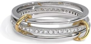 Stackable Gold Rings for Women 18K Gold Plated Interlocking Ring Stack Set Gold Silver Mixed Metal Statement Rings Dainty Cubic Zirconia Fashion Connected Band for Her