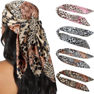 HBselect 4PCS Head Scarf for Women 35” Head Scarves Silk Like Satin Neck Scarfs Square Bandana Hair Wraps Scarf for Sleeping
