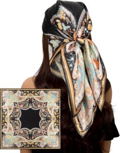 Lourny Head Scarf for Women – 35″ Large Fashion Silk-Like Satin Scarf, Square Bandana for Hair Sun Protection, Travel, Gift