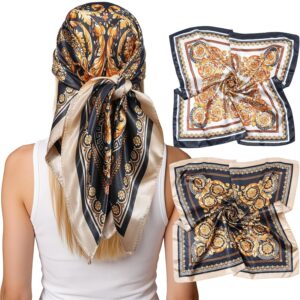 Lourny 2 PCS Large Square Satin Scarf for Women, 35 Inch Silk Like Hair Scarves for Sleeping, Neck Scarves for Fashion Wrap