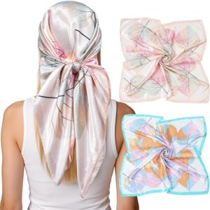 Lourny 2 PCS Large Square Satin Scarf for Women, 35 Inch Silk Like Hair Scarves for Sleeping, Neck Scarves for Fashion Wrap