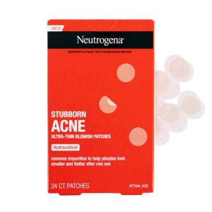 Neutrogena Stubborn Acne Ultra-Thin Patches for Acne-Prone Skin – Hydrocolloid Overnight Blemish Patch for Clear Skin, 24 Patches