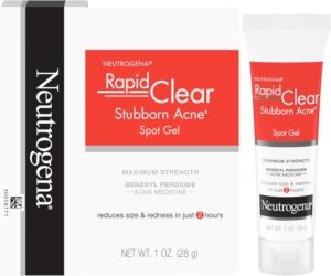 Neutrogena Rapid Clear Stubborn Acne Spot Treatment Gel, Maximum Strength 10% Benzoyl Per-oxide Treatment Medication for Acne Prone Skin, Pimple Cream Reduces Size & Redness, 1 oz