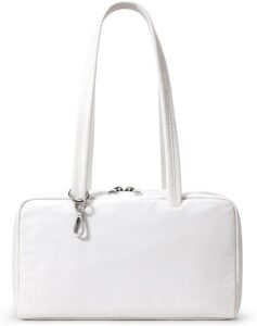 WLLWOO Nylon Tote Bag, Bowler Bag Women Shoulder Purse with Keychain Clip, Lightweight Zipper Handbag Daily Work Travel Gym