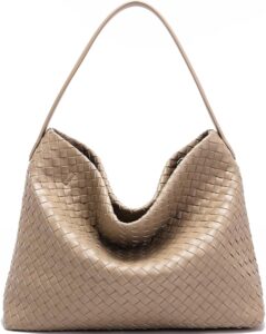 Suede Woven Tote Bag for Women: Handwoven Vegan Leather Purse & Pockets for Style & Travel – Adjustable Strap fits 11″ iPad