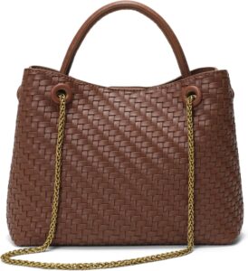 Women’s Woven Small Tote Bag, Soft Texture Top-Handle Satchel with Gold-Tone Clasp