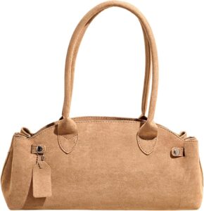 Faux Suede Bowler Bag for Women, East West Shoulder Purse, Soft Swing Bag with Strap, Suede Handbag, 2025 Small Tote Purse