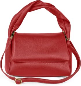 Italian Calf Leather Top-Handle Bag for Women with Zipper Magnetic Flap & Twisted Handle | Crossbody Shoulder Purse