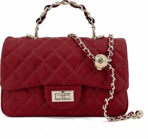 M-ioi-M Small Quilted Crossbody Bags for Women,Leather Shoulder Bag with Gold Chain Strap,Metal Top Handle Flap Evening Purse