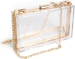WJCD Clear Acrylic Crossbody Purse – Stadium Approved Box Clutch with Gold Chain, Small Transparent Evening Bag for Women | Premium Acrylic, Stadium Approved, Gold Chain Strap, Easy to Clean