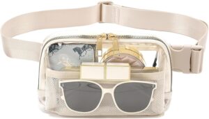Stadium Approved Belt Bag Fanny Pack – Clear Crossbody Waist Bag for Women Men, Adjustable Strap, Beige