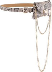 Women Fanny Waist Bag PU Leather Belt Bag for Women Fanny Pack Mini Belt Bag Crossbody Waist Purse Y2K Chain Bag Detachable (Snakeskin)
