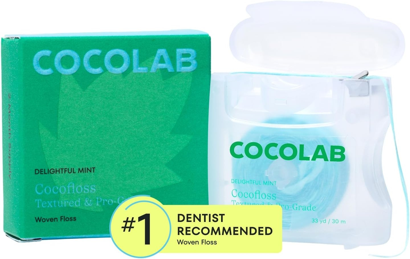 Cocofloss Expanding Woven Dental Floss by Cocolab, Waxed Tooth Floss for Daily Oral Care, Coconut Oil Infused, Vegan, for Adults and Kids, Mint Scent, 1 Pack