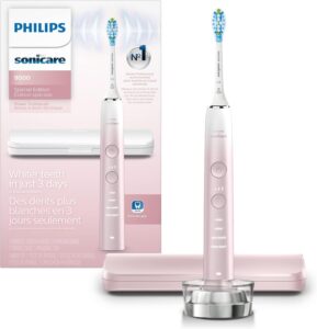 Philips Sonicare DiamondClean 9000 Electric Toothbrush – Sonic Toothbrush with App, Pressure Sensor, 12 Brushing Settings, Replacement Reminder, Charging Stand, Travel Case, Pink, HX9911/90