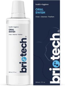 BRIOTECH Oral Swish, Hypochlorous Acid Mouthwash Rinse, Gentle Oral Care Hygiene, Fight Bad Breath, Support Against Plaque, Gum Irritation & Tender Gums, Alcohol & Fluoride Free, 17 fl oz