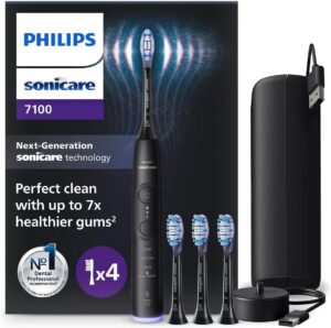 Philips Sonicare 7100 Electric Toothbrush, Sonic Toothbrush with App, 4 Brushing Modes and 3 Intensity Levels, Pressure Alert, EasyStart, SmarTimer, Navy Blue, Model HX7421/08 [New Technology]