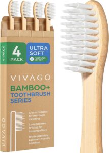 VIVAGO Extra Soft Toothbrushes for Adults – 4 Pack – BPA Free Ultra Soft Bristle Toothbrush – Bamboo Toothbrushes for Sensitive Gums