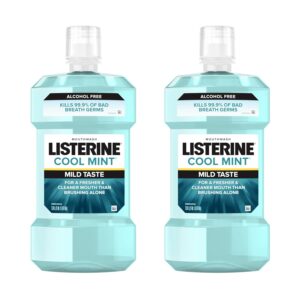 Listerine Cool Mint Alcohol-Free Mild Mouthwash, Oral Rinse Kills 99.9% of Germs that Cause Bad Breath, Less Intense Taste, Mild Mint Flavor, 1 L (Pack of 2)