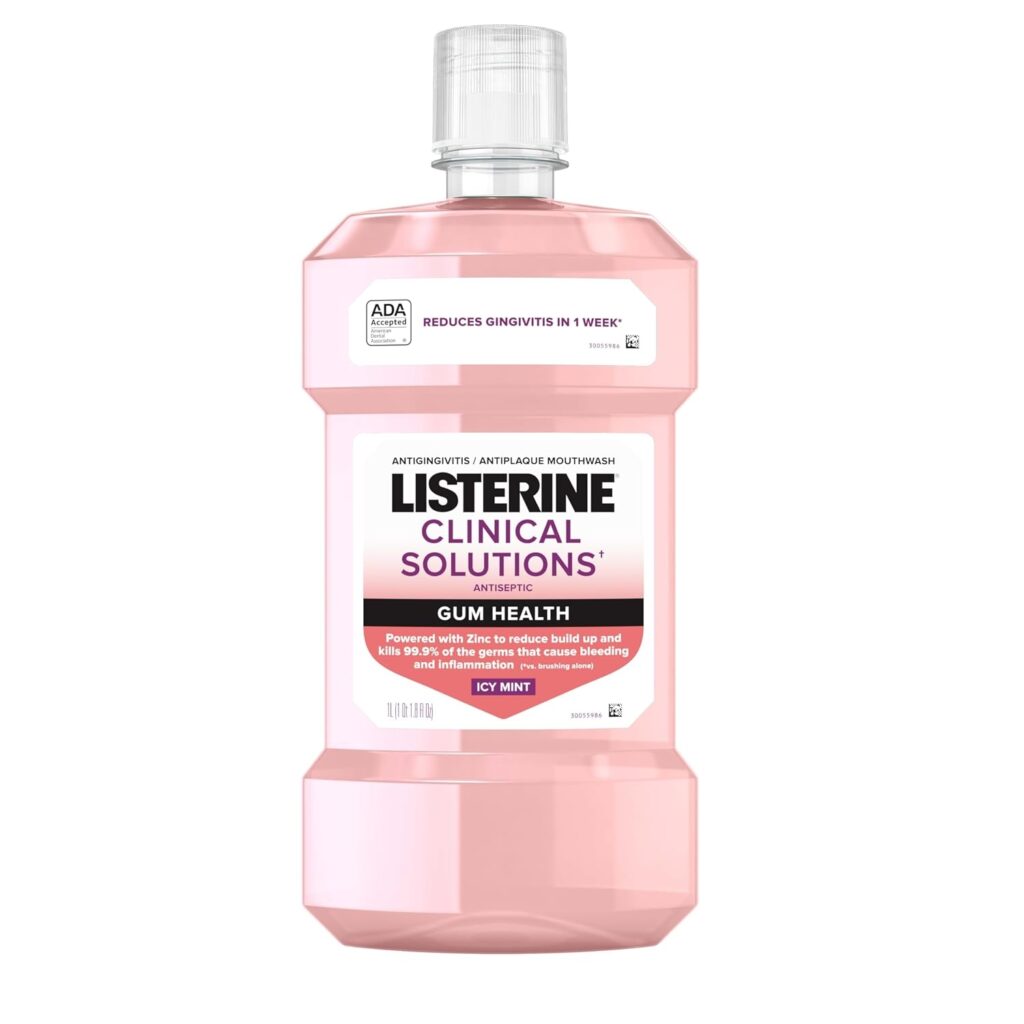 Listerine Clinical Solutions Gum Health Antiseptic Mouthwash Antigingivitis & Antiplaque Oral Rinse Helps Prevent Plaque Buildup & Immediately Kills Germs for Healthier Gums - ICY Mint - 1 L