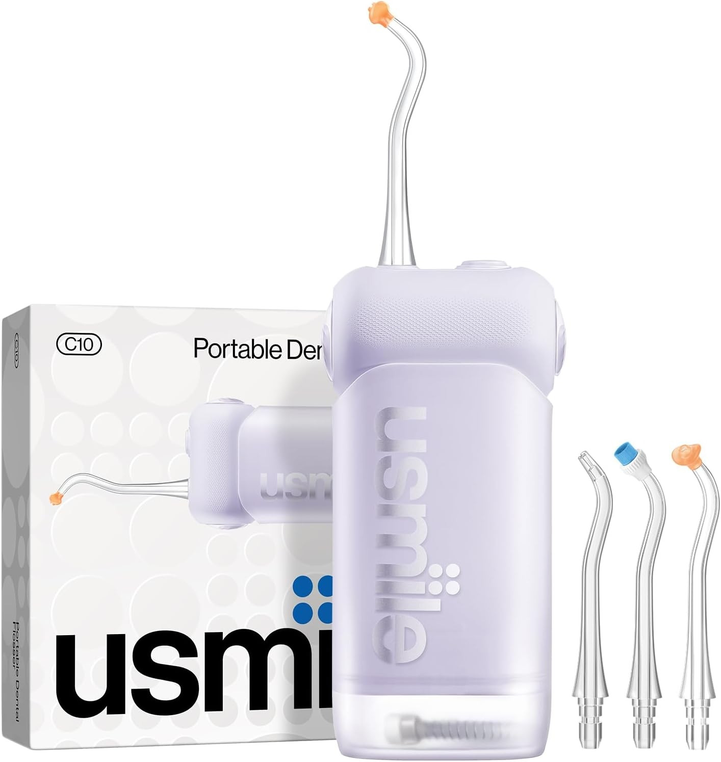 usmile C10 Portable Water Flosser for Travel – 95-Day Battery - 4 Modes 360° Nozzle 180ml Tank IPX7 Waterproof Dentist-Recommended for Braces Implants & Sensitive Gums(Purple)