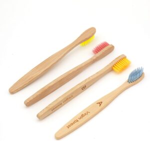 Virgin Forest Kids Bamboo Toothbrushes, Biodegradable BPA-Free Soft, 4pk Assorted Colors
