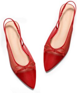Coutgo Womens Slingback Flats Bow Closed Pointed Toe Mesh Ballet Flats Low Heel Sandals Dress Shoes