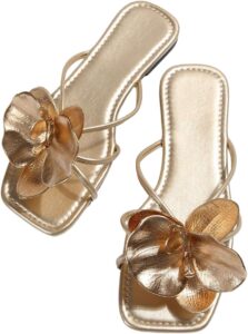 GORGLITTER Women’s 3D Flower Sandals Dressy Square Toe Floral Flat Slides