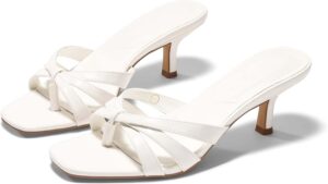 Coutgo Womens Strappy Kitten Heels Sandals Square Open Toe Flip Flops Slip On Slides Summer Dress Shoes