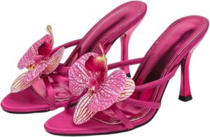 GORGLITTER Women's Flower Kitten Heels Sandals Dressy Pointed Toe Flats